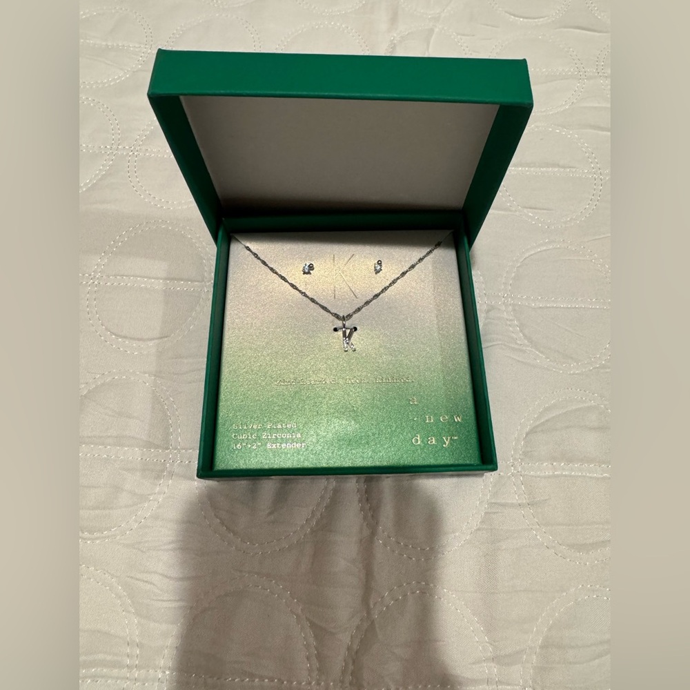 NWT A New Day monogram “K” necklace and earrings